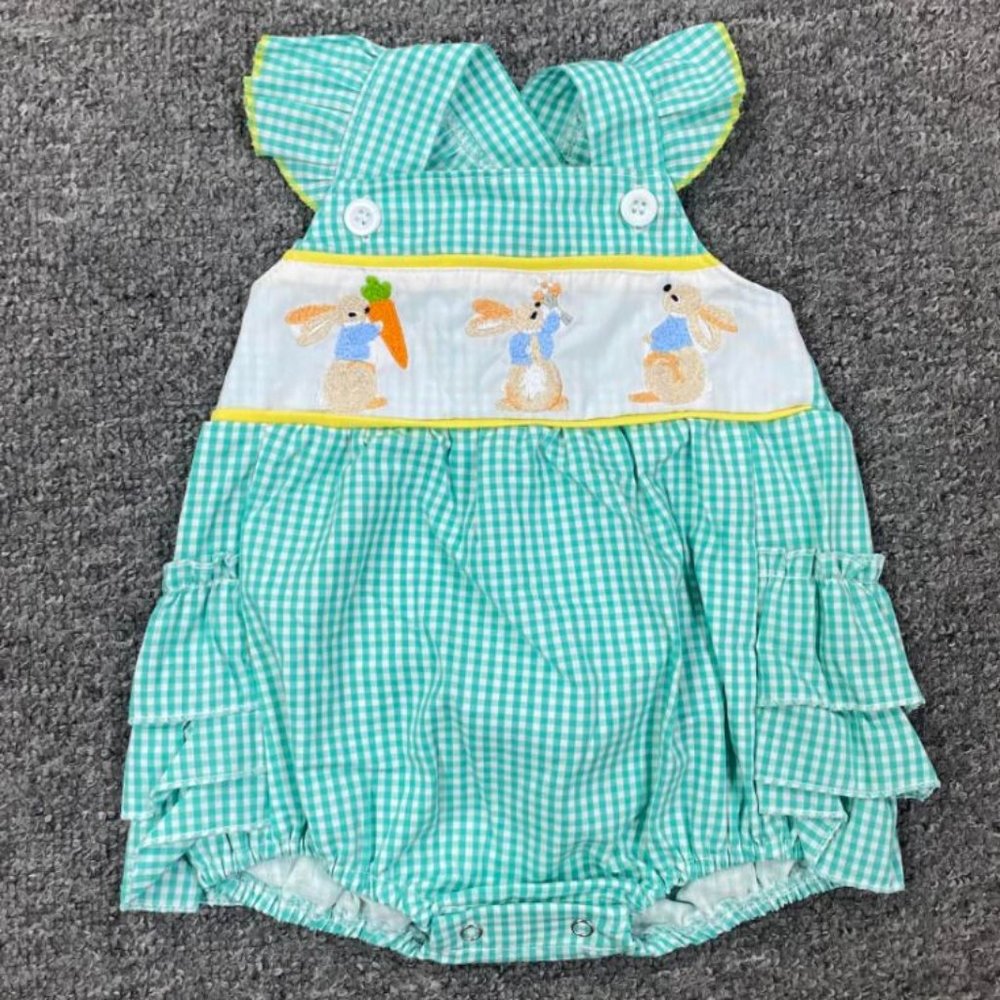 EMBROIDERED BUNNIES RUFFLED ROMPER